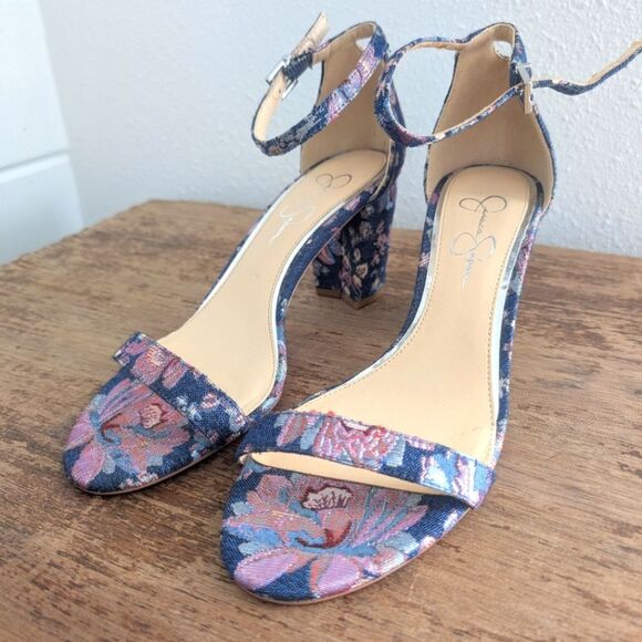Jessica Simpson JP Monroe Sandals Size 9 Strappy Floral Metallic - Picture 4 of 8